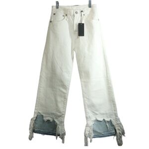 R13 Cream Frayed Wide Leg Jeans